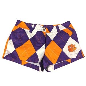 Loudmouth Ladies Golf Clemson Tigers Argyle Shorts Purple Orange Paw Logo Size 6